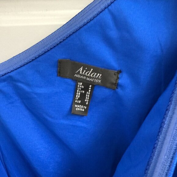 Aidan by Aidan Mattox Crepe One Shoulder Asymmetrical Gown Size 4 Royal Blue - Picture 3 of 3